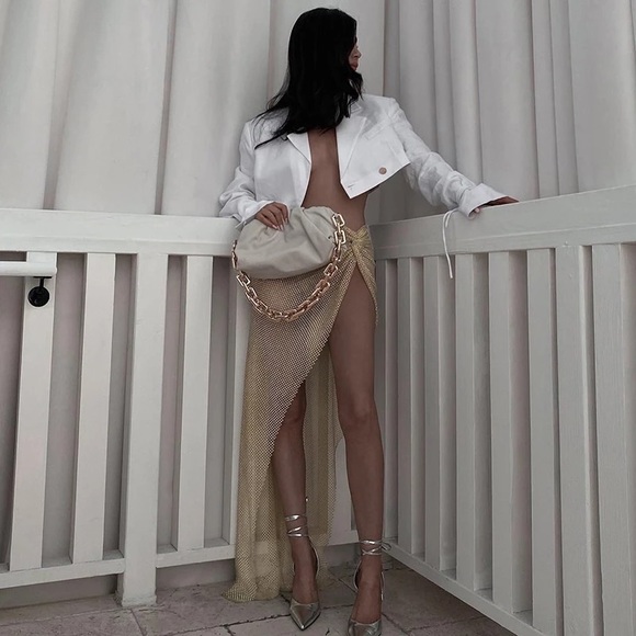 Abele Shimmer Gold Stretch Summer Maxi Skirt, Beach Swim Coverup Mesh Net Skirt - Picture 2 of 9